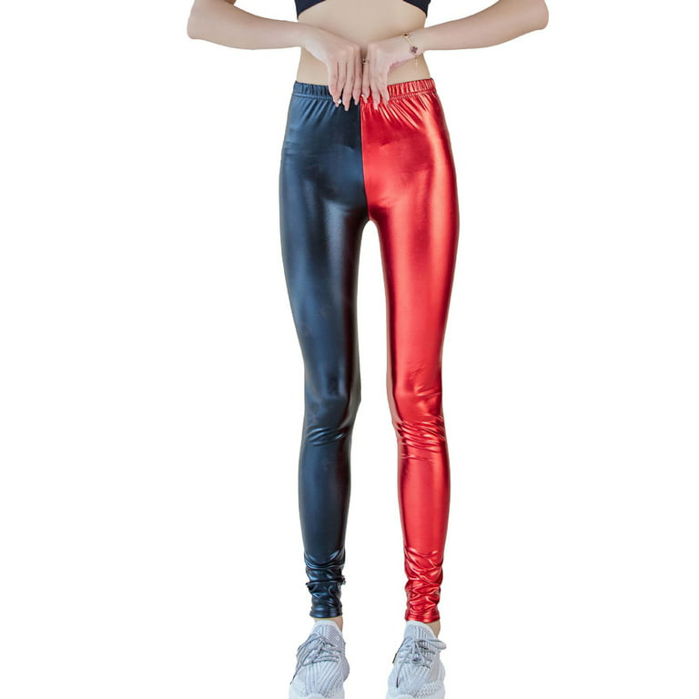 JBEELATE Women Faux Patent Leather Leggings Wet Look Metallic Waist Pants  Trousers High Waist Elastic Tights 