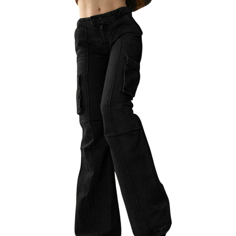 90s Baggy High Cargo Jeans - Black - Ladies