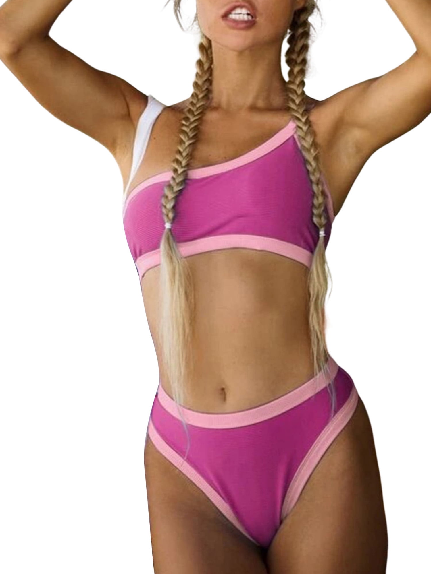 One Shoulder Push Up Print Brazilian Bikini Set - Elcune