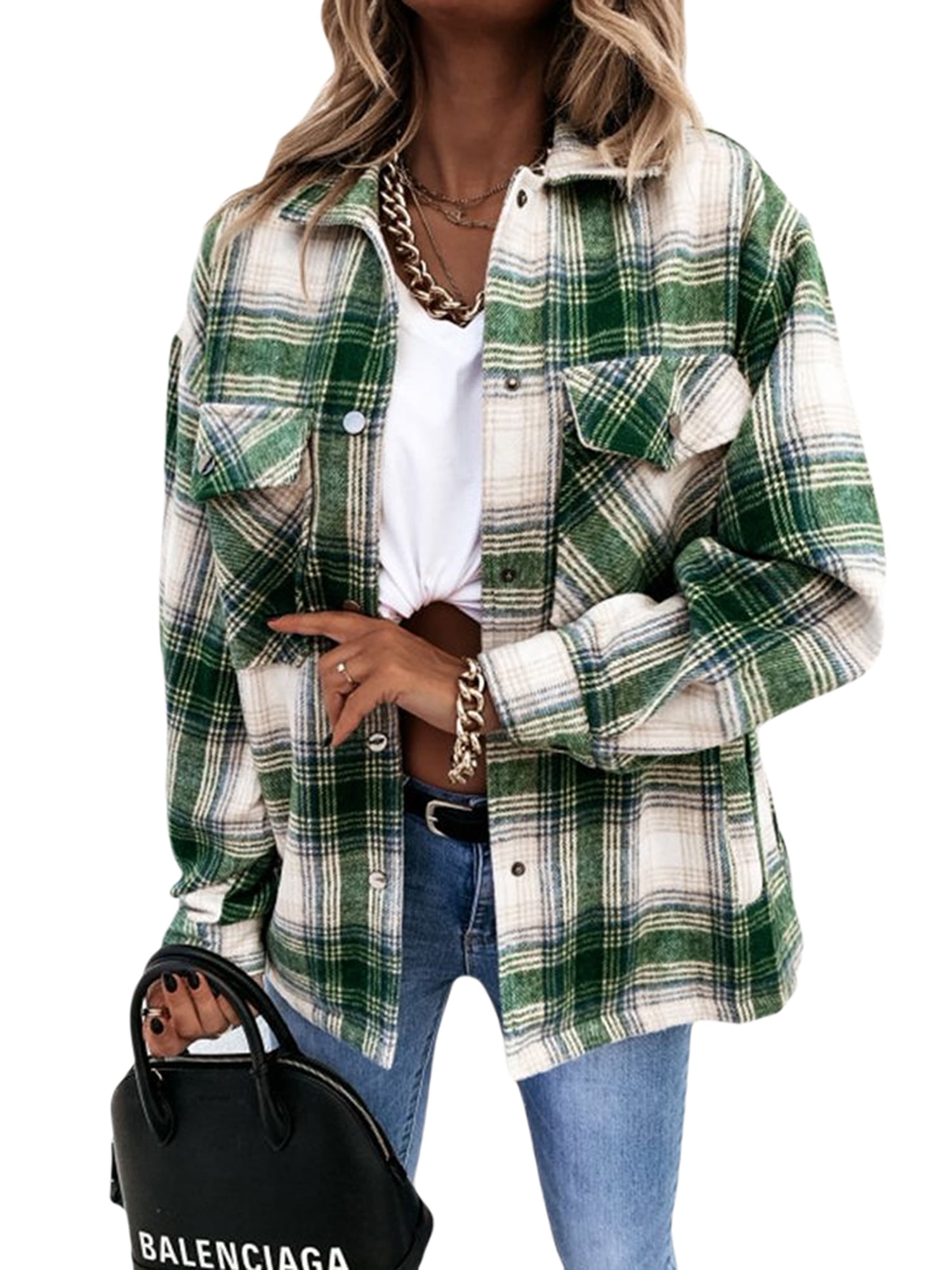 Melliflo Womens Shacket Jacket Long Sleeve Button Down Blouses Pleated Denim  Jacket Shirts(Army Green,S) at  Women's Coats Shop