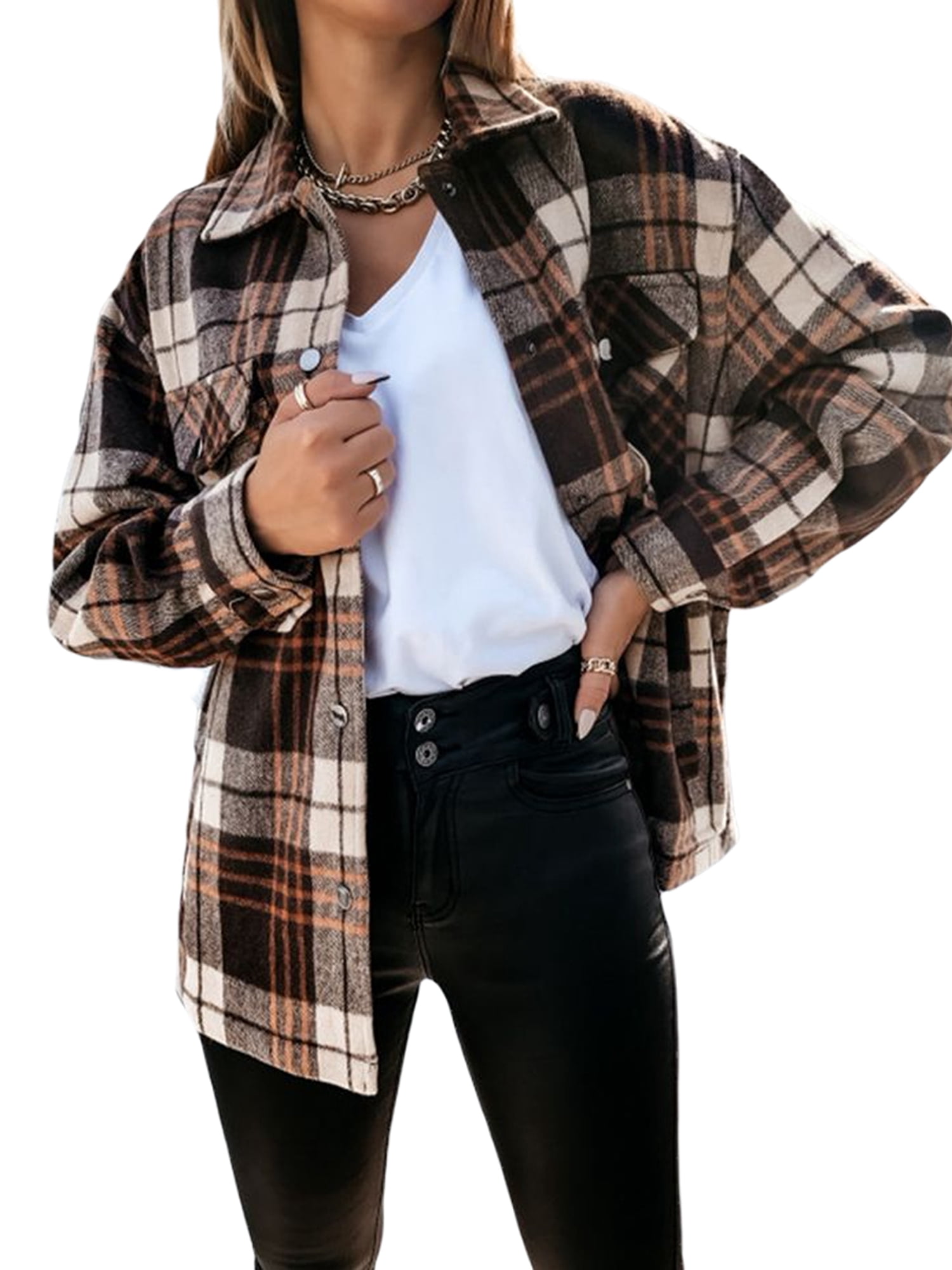 plaid button down long shirt jacket