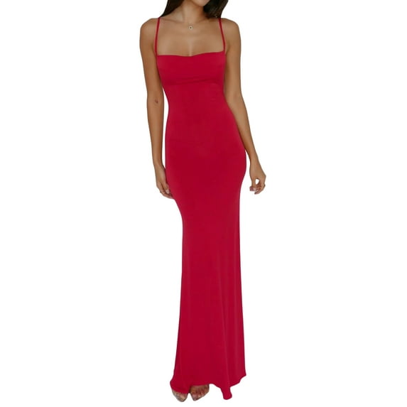 JBEELATE Women Sexy Sleeveless Maxi Dress Spaghetti Strap Low Cut Cami Dress Bodycon Summer Beach Party Formal Sundress