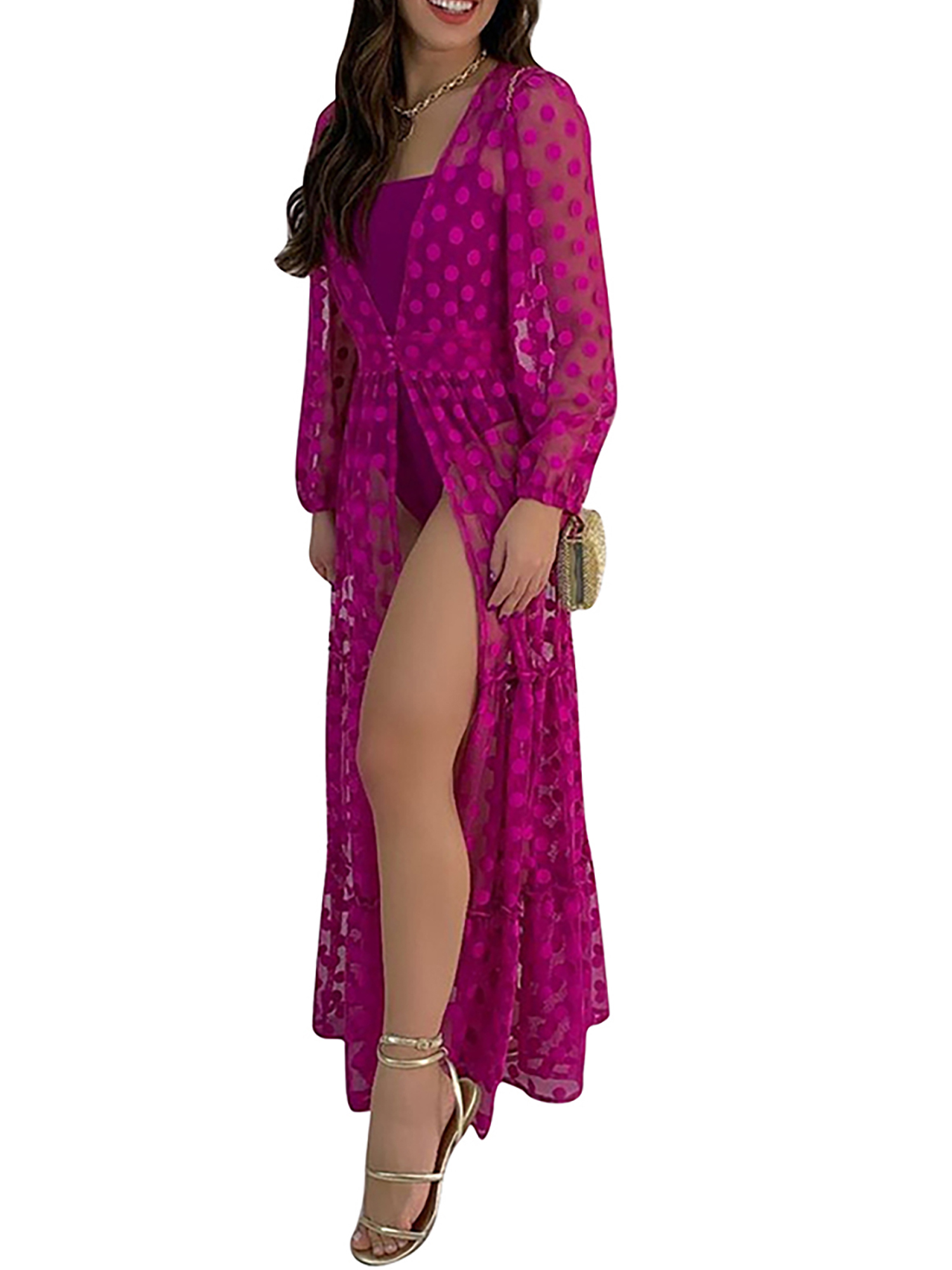 JBEELATE Women Swimwear Lace Sheer Bikini Cover Up Polka Dots Kimono