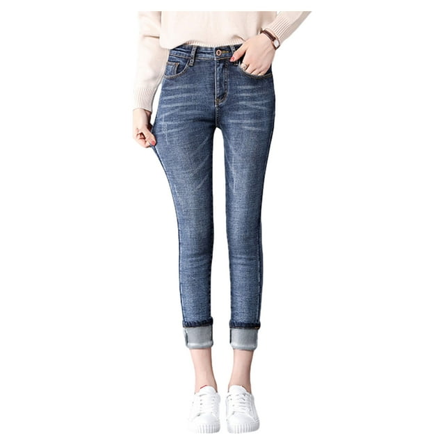 JBEELATE Women's Fleece Lined Jeans Stretchy Skinny Denim Pants with Pockets