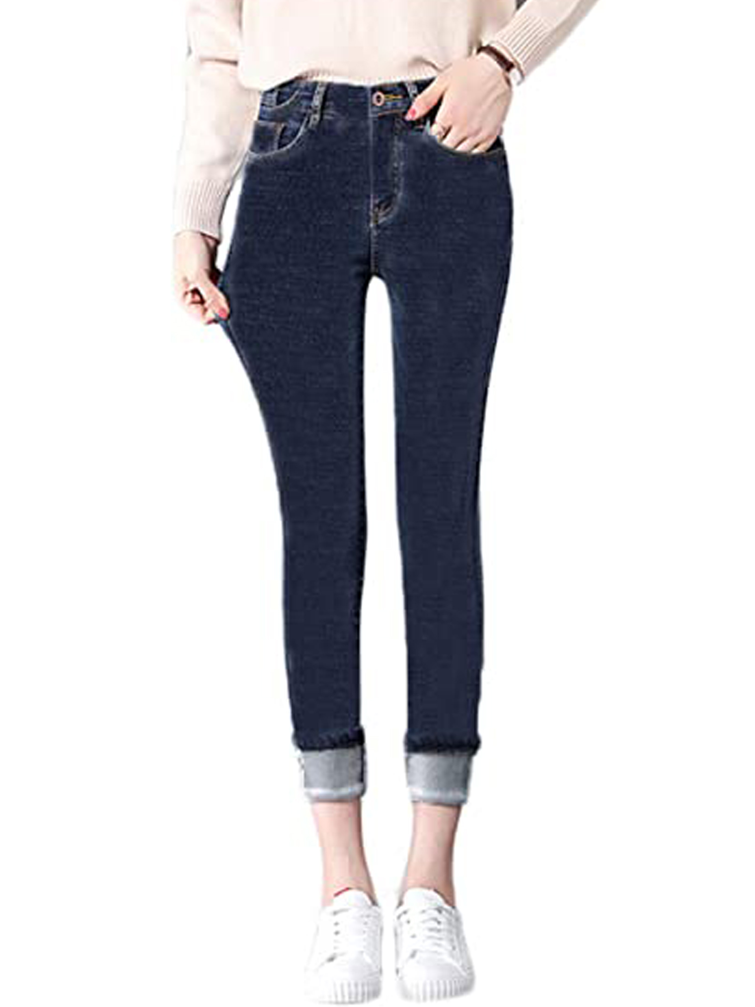 JBEELATE Women's Fleece Lined Jeans Stretchy Skinny Denim Pants with Pockets - image 1 of 6