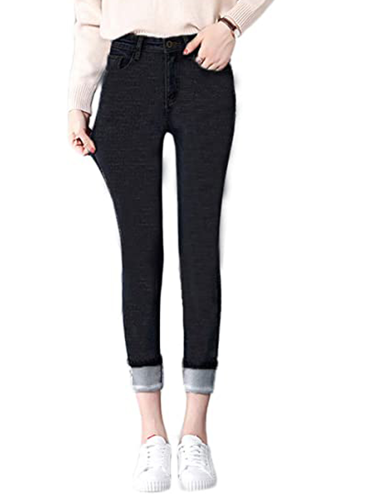 JBEELATE Women's Fleece Lined Jeans Stretchy Skinny Denim Pants with Pockets - image 1 of 6
