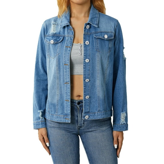JBEELATE Women's Washed Denim Jacket Long Sleeve Button Down Gifts for Women