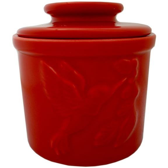 JBK Pottery Hummingbird Butter Crock - Red