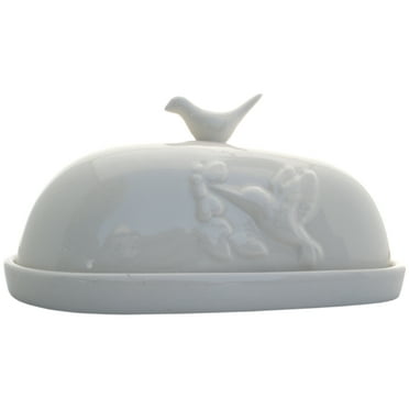 JBK Pottery Hummingbird Butter Dish - White