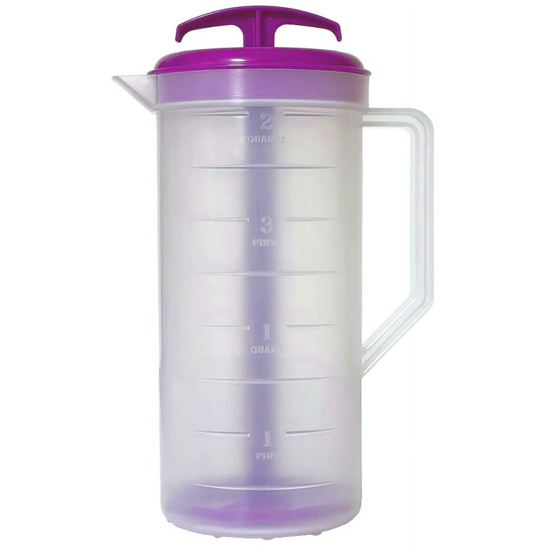 JBK Pottery - Mixing Pitcher for Drinks, Plastic Water Pitcher with Lid and  Plunger with Angled Blades, Easy-Mix Juice Container, 2-Quart Capacity -  Purple 