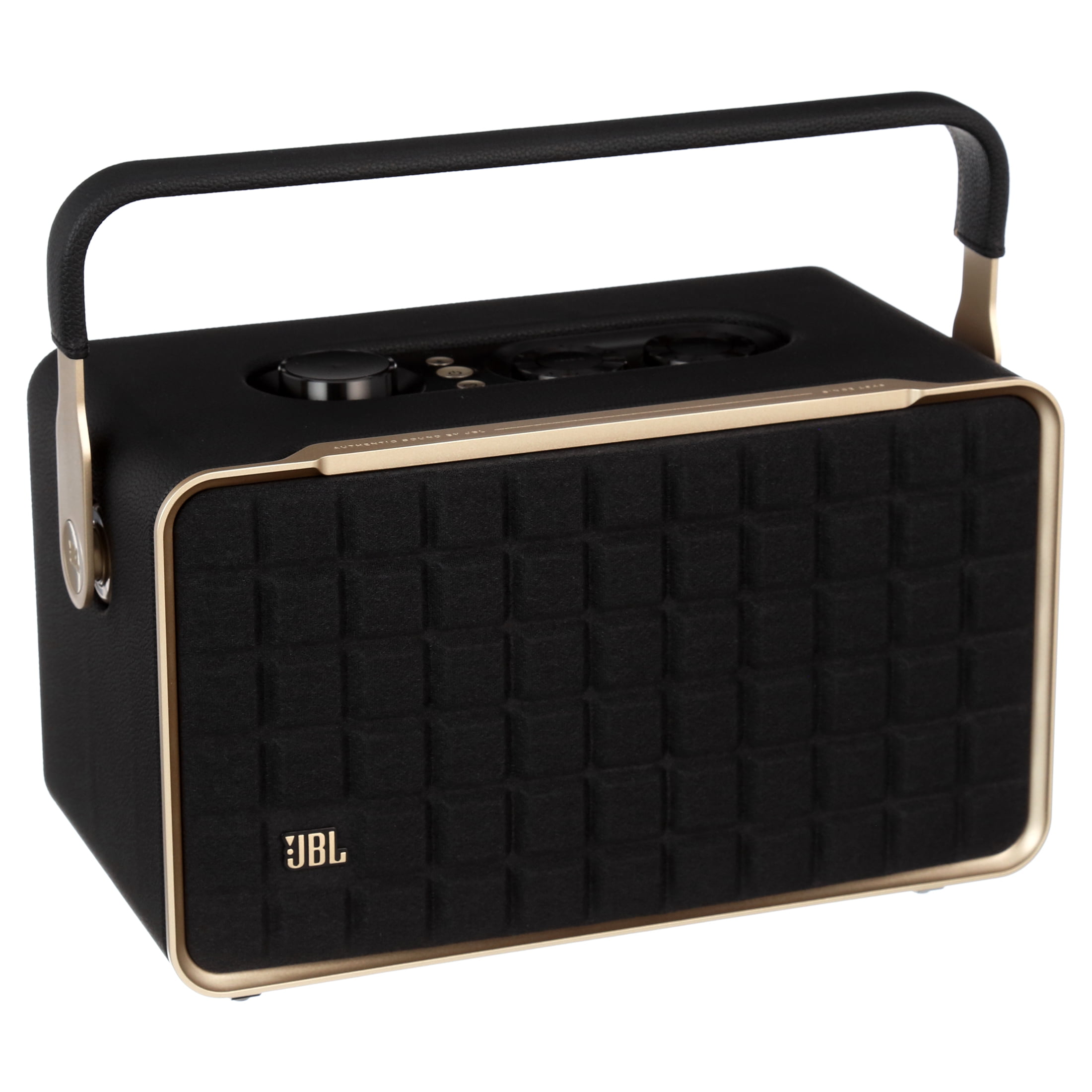 JBL Authentics 300 Portable Wireless Bluetooth Speaker with Loud Bass, Music Wifi, OntheGo, Retro Style (Black/Gold)  (图1)