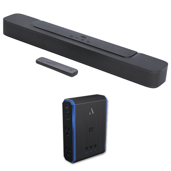 JBL BAR-2-0-ALL-IN-ONE-MK2 Compact 2ch Soundbar with Dolby Digital and an Austere 5S-PS4-US1 4-Outlet Power with Omniport USB (2022)