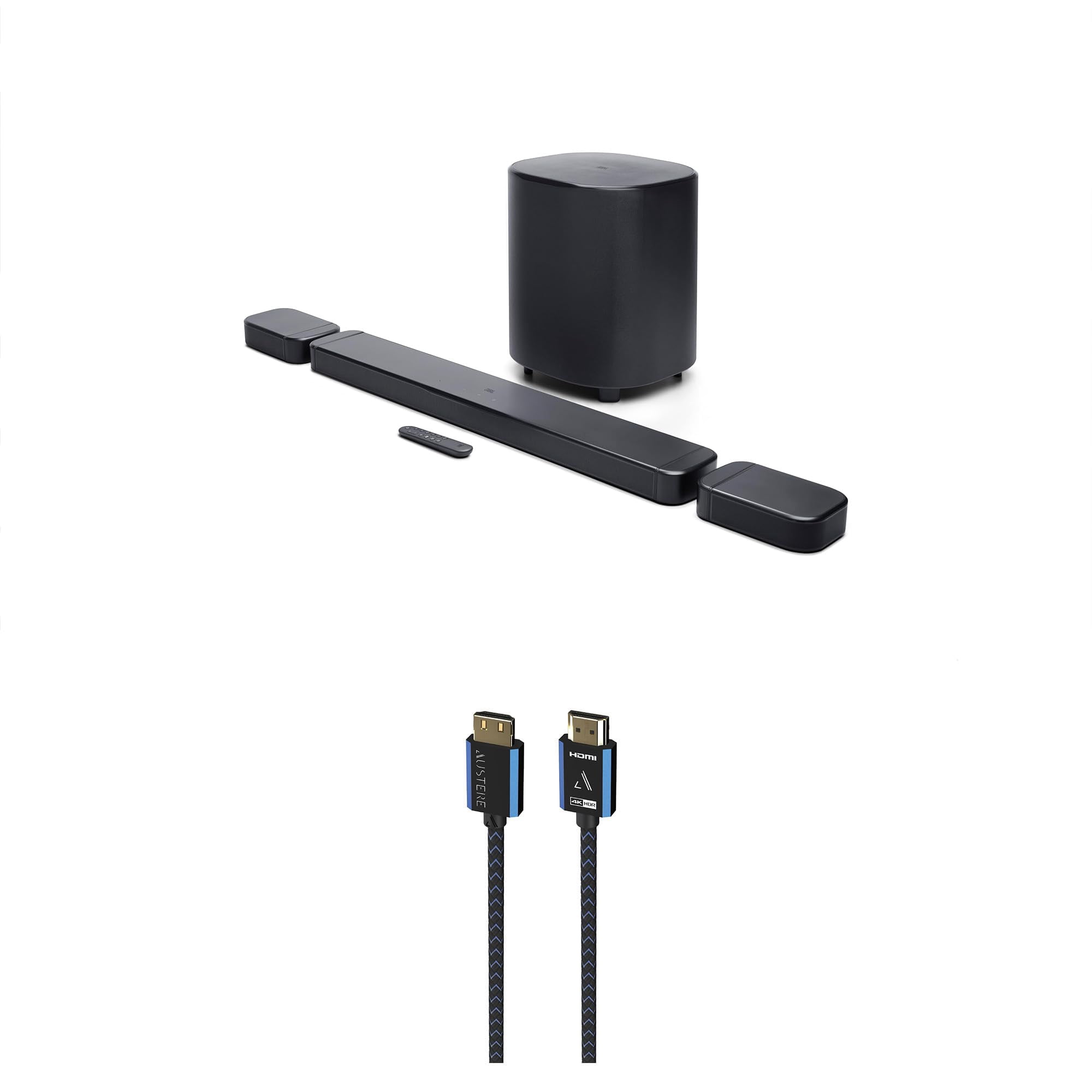 JBL BAR-700-MK2 Surround Sound 4K Dolby Atmos Passthrough Soundbar with an Austere 5S-4KHD2-2.5M V-Series 2.5m Premium 4K HDR HDMI Braided Cable (2025)