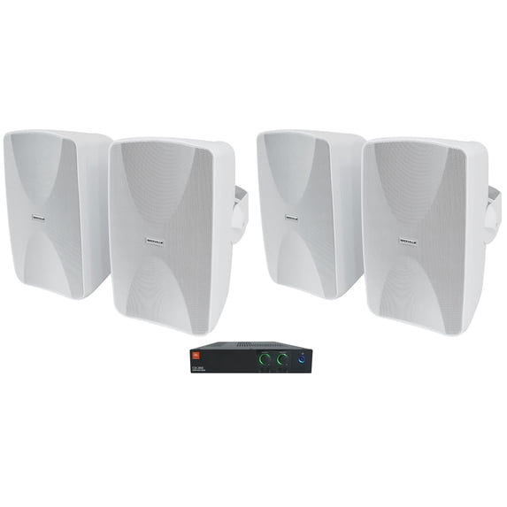 JBL CSA 280Z Commercial Amplifier+(4) Indoor/Outdoor White Swivel Wall Speakers