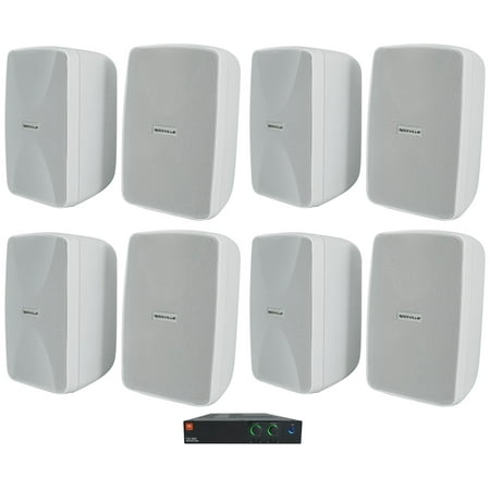 JBL CSA 280Z Commercial Amplifier+(8) Indoor/Outdoor White Swivel Wall Speakers