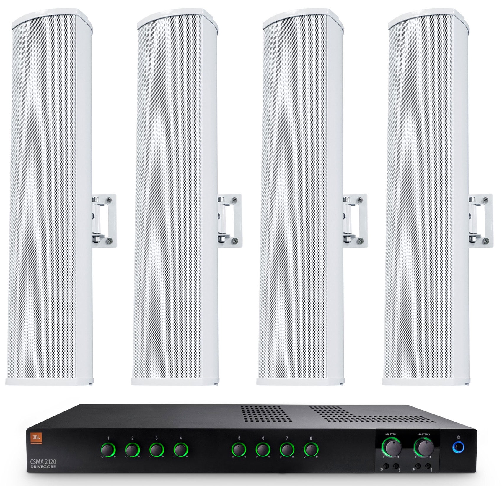JBL CSMA 2120 Commercial 70v Amplifier Amp+(4) White Column Line Array ...