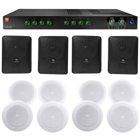 JBL CSMA280 Commercial Amplifier+(4) 6.5" Black+(8) 8" Ceiing Speakers