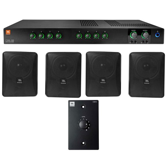 JBL CSMA280 Commercial Amplifier+(4) 6.5" Black Wall Speakers+Wall Controller