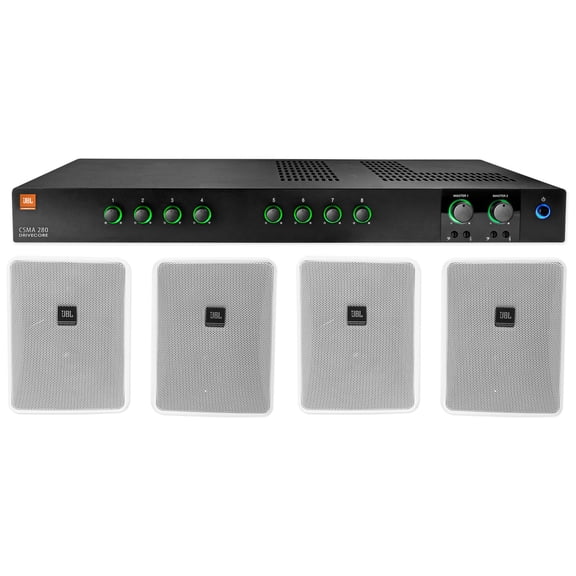 JBL CSMA280 Commercial/Restaurant 2x80w Amplifier+(4) 6.5" White Wall Speakers