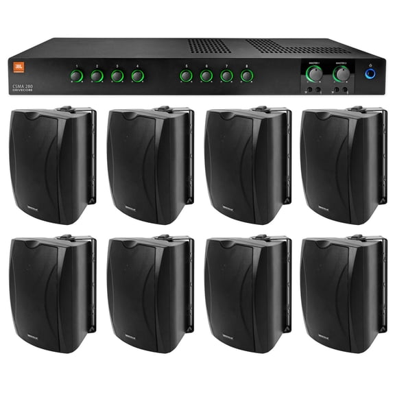 JBL CSMA280 Commercial/Restaurant 70v Amplifier+(8) Black 6.5" Wall Speakers