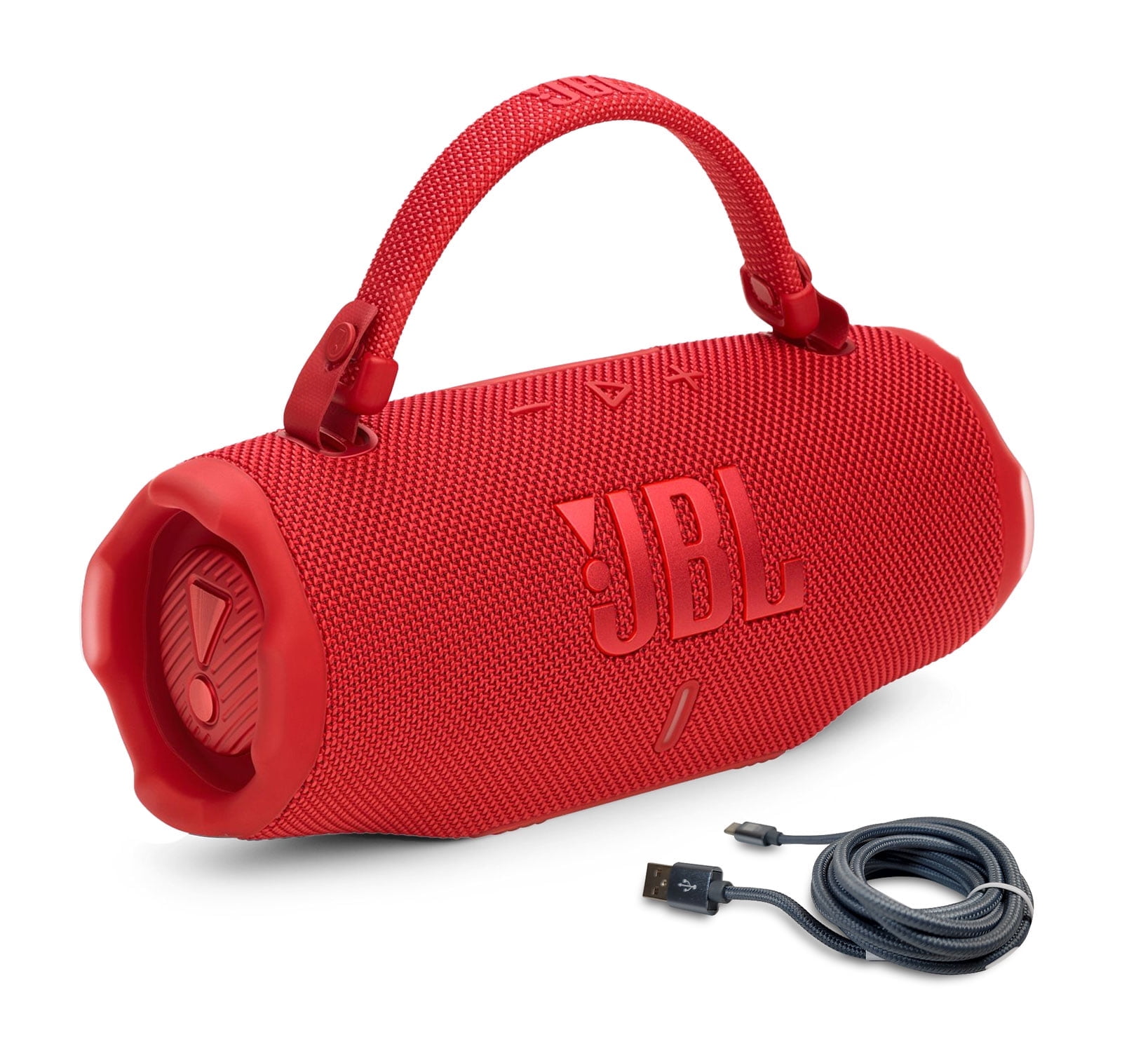 JBL Charge 6 Portable Bluetooth Speaker & 6ft USB-C Braided Cable Bundle - Red