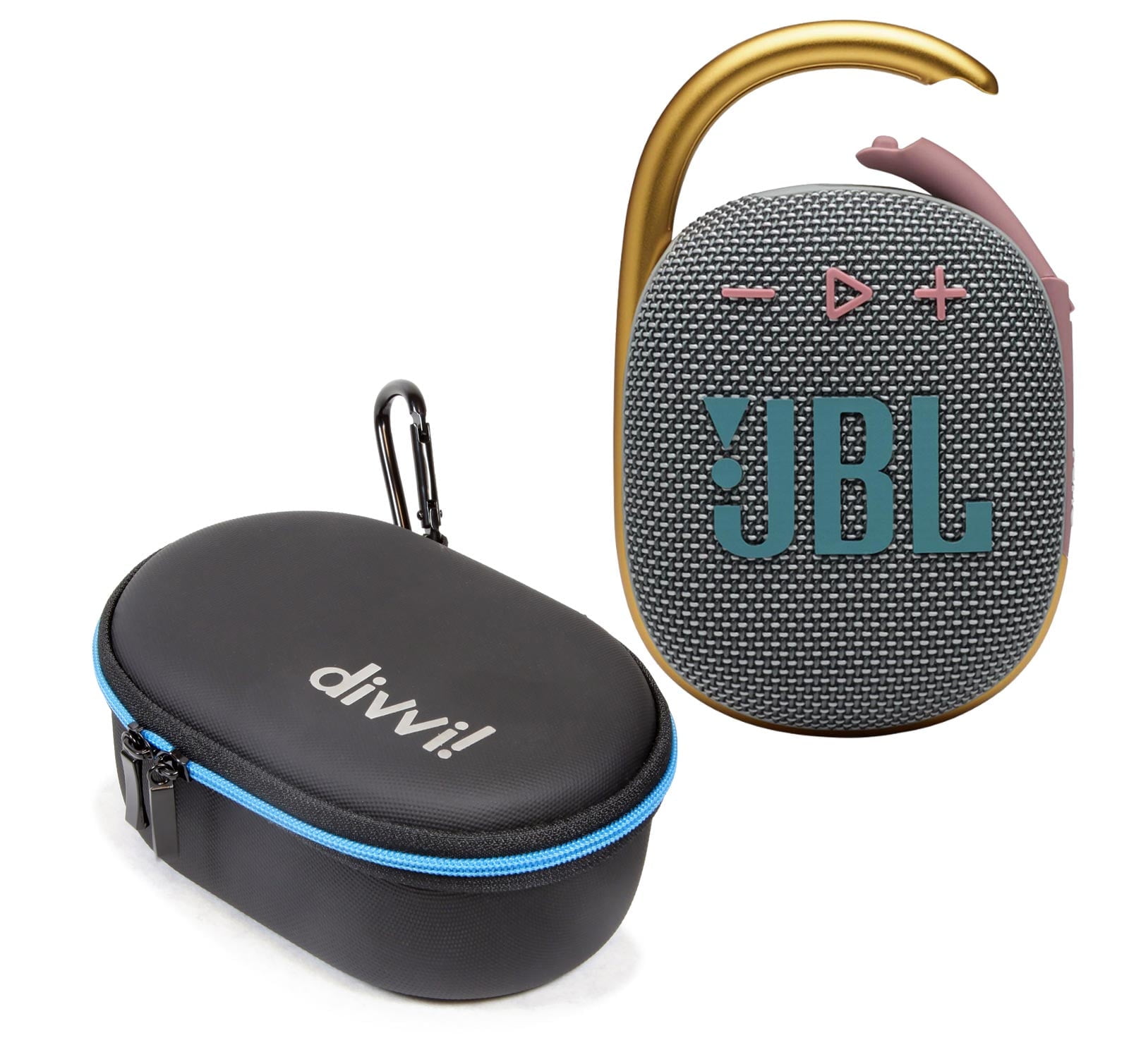 JBL Clip 4 Gray Portable Bluetooth Speaker w/Divvi! Case Bundle