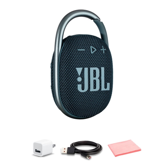 JBL Clip 4 Portable Bluetooth Speaker with Built-In Carabiner, IP67 Waterproof Bundle + USB Adapter (International Model)