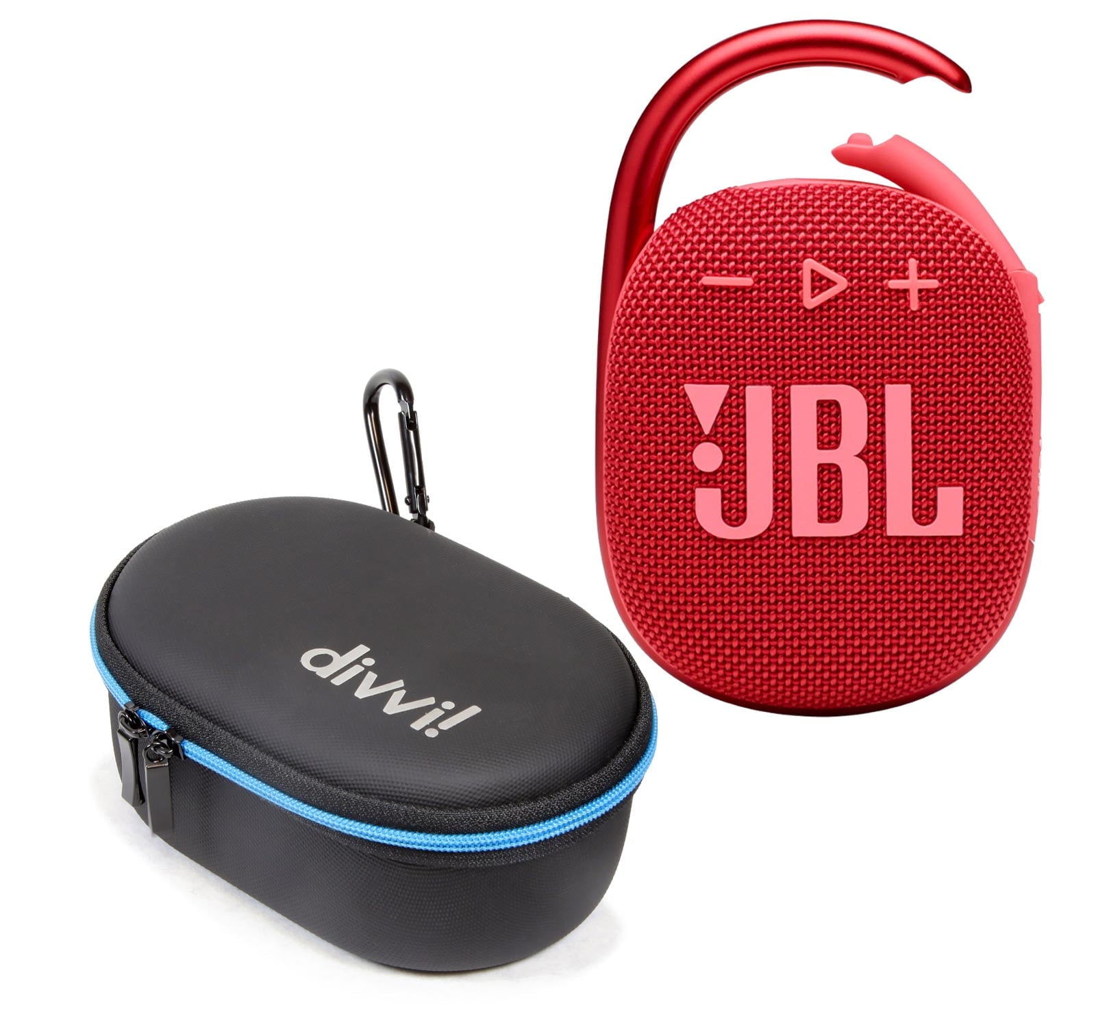 JBL Clip 4 Red Portable Bluetooth Speaker w/divvi! Case Bundle