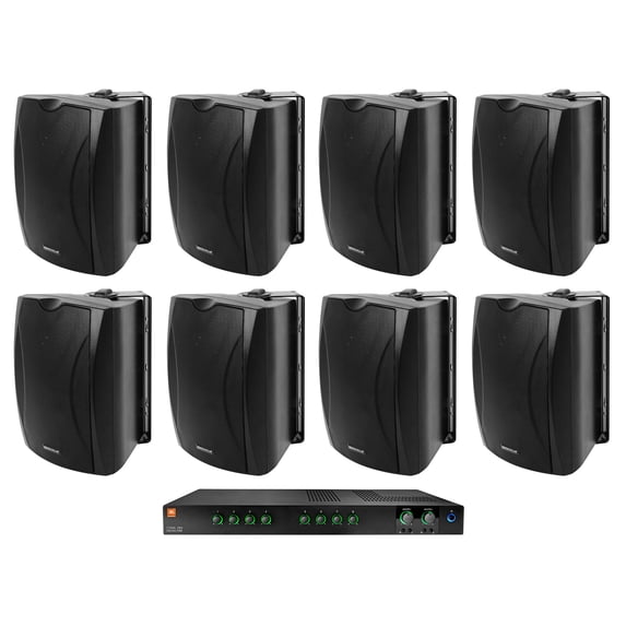 JBL Commercial 70v Amp+(8) Black 5.25" Wall Speakers For Restaurant/Bar/Office