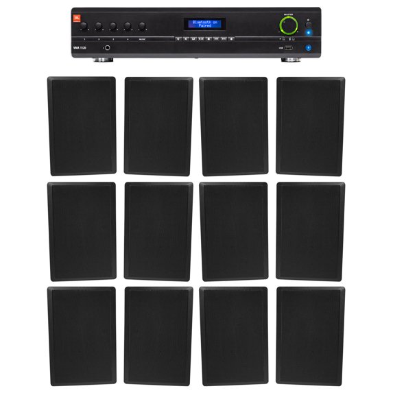 JBL Commercial Amplifier+(12) Slim Black Wall Speakers for Restaurant/Bar/Cafe