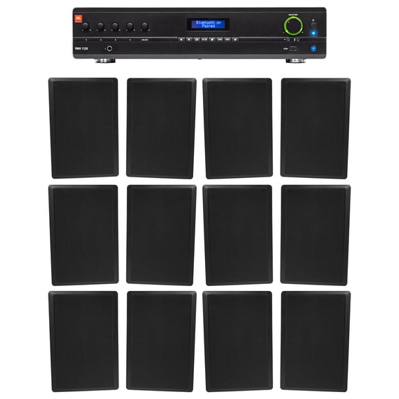 JBL Commercial Amplifier+(12) Slim Black Wall Speakers for Restaurant/Bar/Cafe