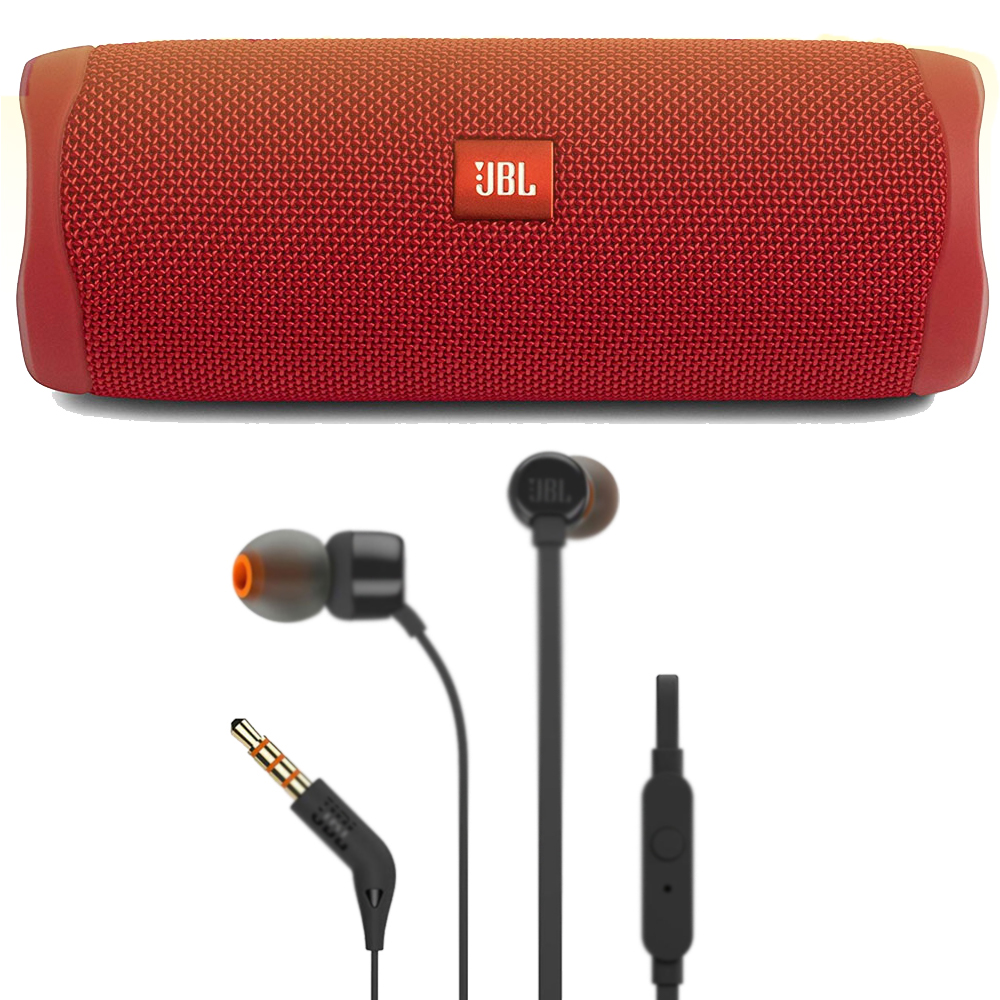 JBL FLIP 5 Waterproof Bluetooth Speaker Red with JBL T110 in Ear Headphones - image 1 of 3