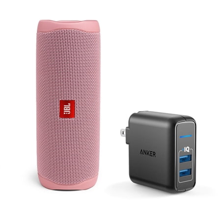 JBL Flip 5 Pink Portable Bluetooth Speaker w/Wall Charger