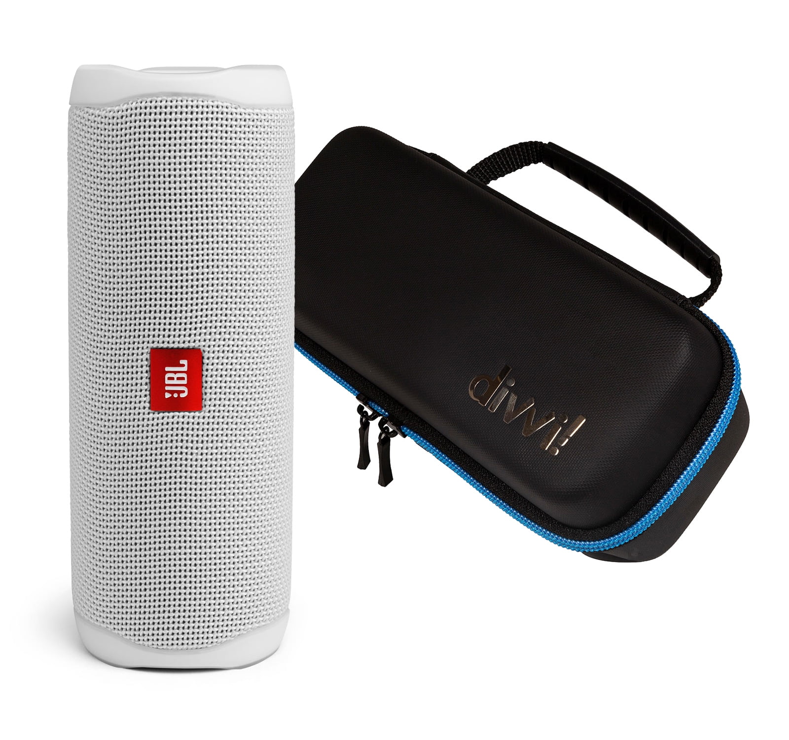 JBL Flip 5 White Portable Bluetooth Speaker w/divvi! Hardshell