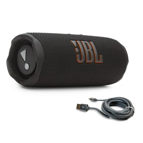 JBL Flip 7 Portable Bluetooth Speaker & 6-Foot USB-C Braided Cable Bundle - Black