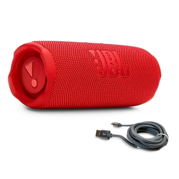 JBL Flip 7 Portable Bluetooth Speaker & 6ft USB-C Braided Cable Bundle - Red