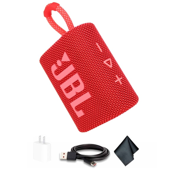 JBL Go 3 Portable Speaker (Red), IP67 Waterproof with USB-C Adapter (International Model)