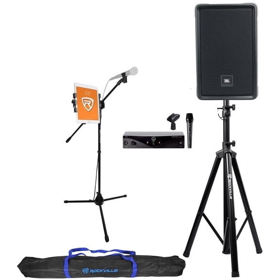 JBL IRX108BT 8" 1000w Bluetooth Karaoke Machine System+Stands+AKG Wireless Mic