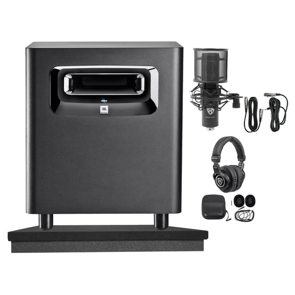 JBL LSR310S 10" 200w Powered Subwoofer Ported Studio Sub+Mic+Headphones+Riser