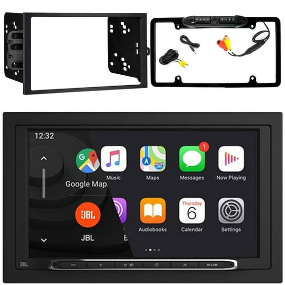 JBL Legend 700 7 Touchscreen Display Double-DIN Mechless Bluetooth AM/FM Receiver, Car License Plate Frame Rear View Backup Camera, Double DIN Installation Dash Kit for Select 1994-2012 GM Vehicles