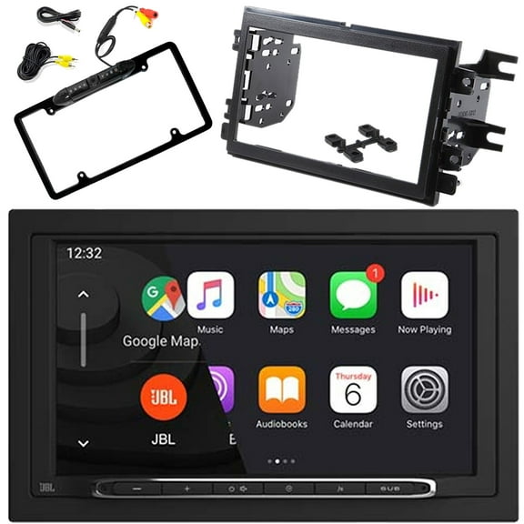 JBL Legend 700 7 Touchscreen Display Double-DIN Mechless Bluetooth AM/FM Receiver, Car License Plate Frame Rear View Backup Camera, Double DIN Stereo Install Kit for Select 2004-up Ford Vehicles