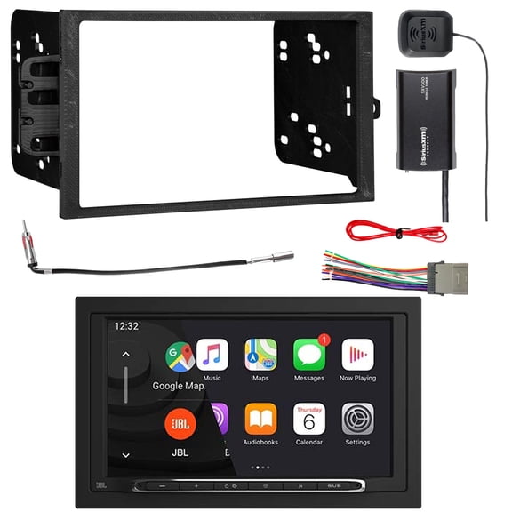 JBL Legend 700 7 Touchscreen Display Double-DIN Mechless Bluetooth AM/FM Receiver, Double DIN Install Dash Kit, Wiring Harness, Antenna Adapter, Satellite Vehicle Tuner Kit (Bundle Fits 2000-2008)