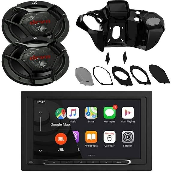 JBL Legend 700 7 Touchscreen Display Double-DIN Mechless Bluetooth AM/FM Receiver W/Double DIN Radio Installation Kit, 2x 6x9" 500W Max Power 3-Way Coaxial Car Audio Speakers (Bundle Fits 1998-2013)