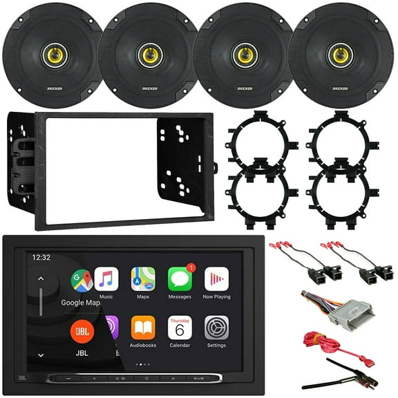 JBL Legend 700 7 Touchscreen Display Double-DIN Mechless Bluetooth AM/FM Receiver W/Install Kit, 4x 6.5" 300W Max Speakers W/4x Speaker Harness & 4x Speaker Adaptors, Antenna Adapter, Wiring Harness