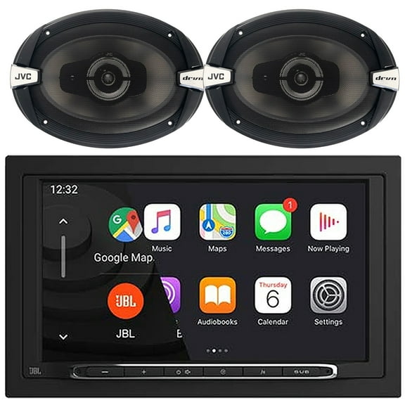JBL Legend 700 7 Touchscreen Display Double-DIN Mechless Bluetooth AM/FM Receiver W/Wireless Apple CarPlay & Android Auto, 2x JVC CS-DR693 drvn DR Series 6x9" 500W Max Power 3-Way Car Audio Speakers