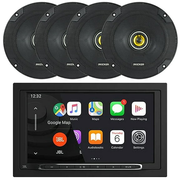 JBL Legend 700 7 Touchscreen Display Double-DIN Mechless Bluetooth AM/FM Receiver W/Wireless Apple CarPlay & Android Auto, 4x Kicker CSC65 6.5" 300W Max Power 2-Way Car Audio Coaxial Speakers