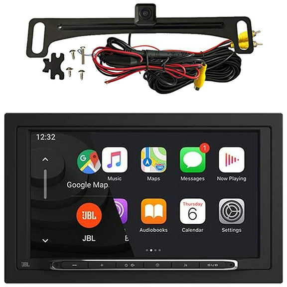 JBL Legend 700 7 Touchscreen Display Double-DIN Mechless Bluetooth AM/FM Receiver W/Wireless Apple CarPlay & Android Auto, HD Wide Angle License Plate Backup Camera W/Parking Lane Display Option