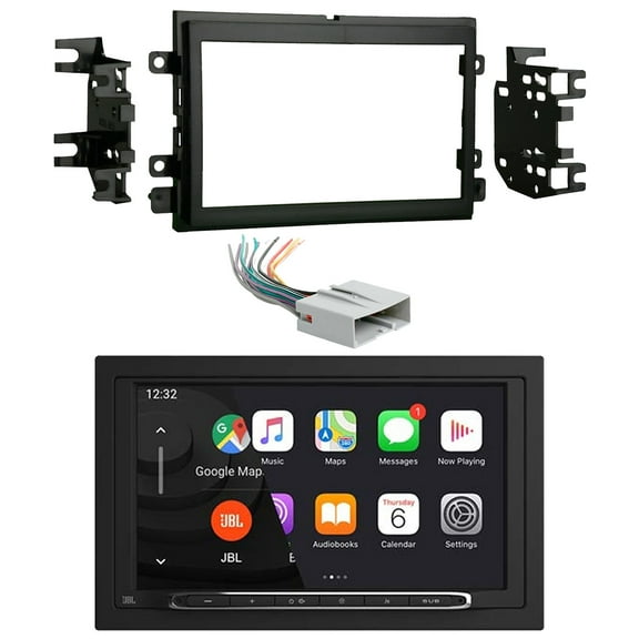 JBL Legend 700 7 Touchscreen Display Double-DIN Mechless Bluetooth AM/FM Receiver W/Wireless Apple CarPlay & Android Auto W/Double DIN Install Kit, Wiring Harness (Bundle Fits 2004-up Ford Vehicles)