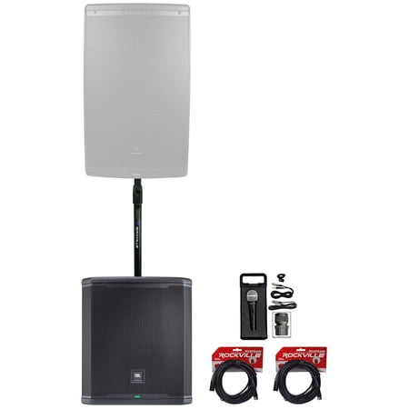 JBL PRX915XLF 15" 1000W RMS Powered DJ PA Subwoofer+Sub Pole Mount+Mic+Cables