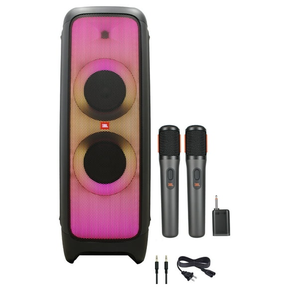 JBL PartyBox 1000 Portable Bluetooth Speaker, 1100W, Light Effects Karaoke Bundle with Wireless Microphones (International Model)